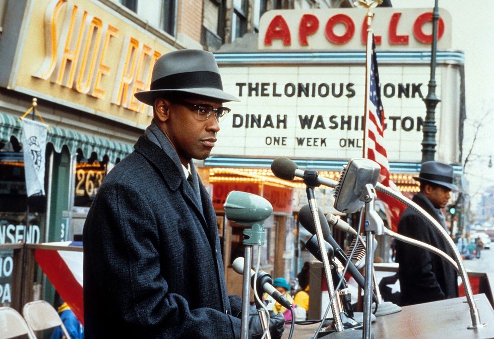 Oscar Snubs Denzel Washington in a scene from Spike Lee's biopic of the African-American activist, 'Malcolm X', One of the great oscar snubs.
